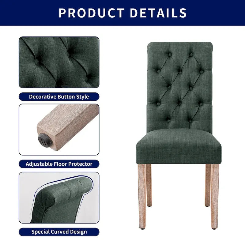 CHUN YI Linen Parsons Modern Button Dining Chair (Set of 2)-11