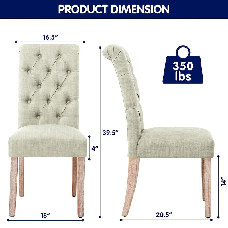 CHUN YI Linen Parsons Modern Button Dining Chair (Set of 2)-14