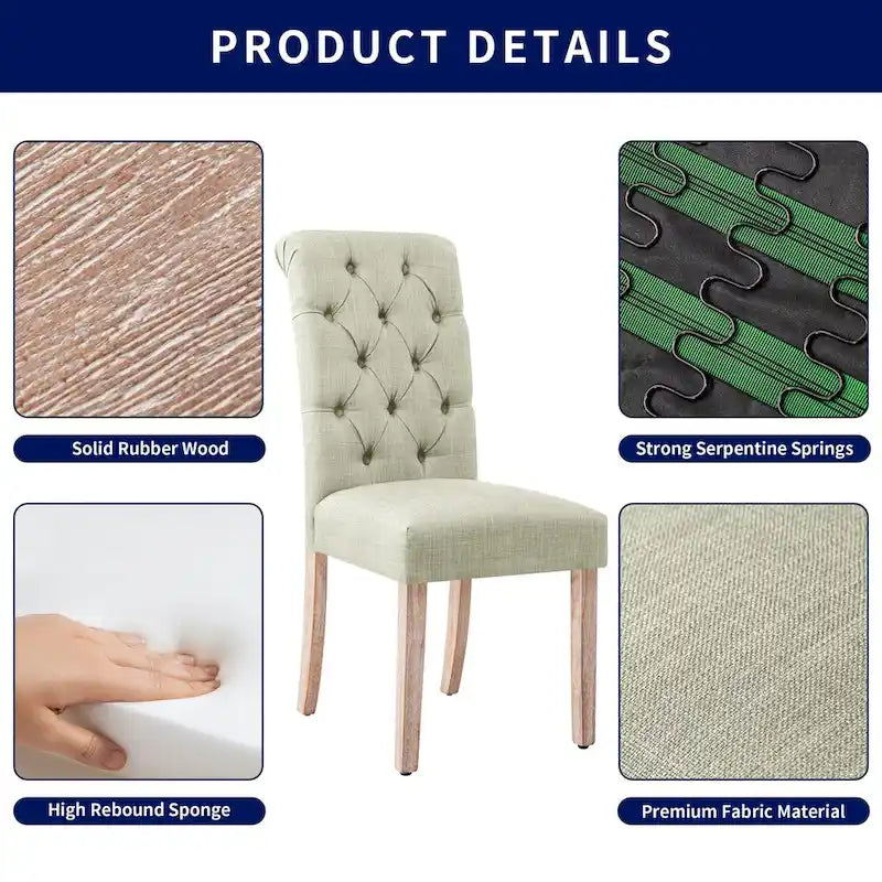 CHUN YI Linen Parsons Modern Button Dining Chair (Set of 2)-15