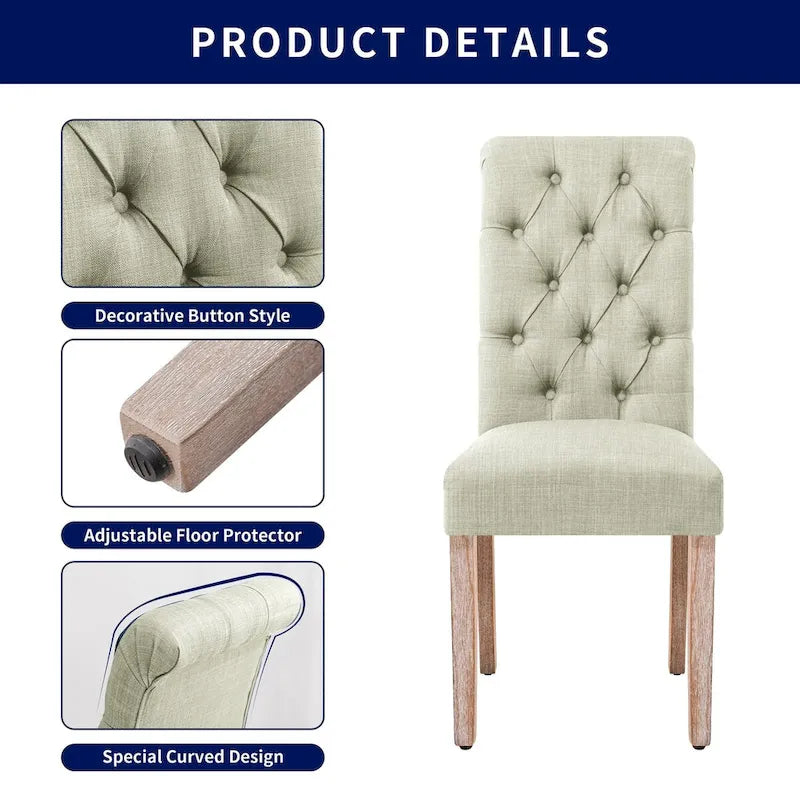 CHUN YI Linen Parsons Modern Button Dining Chair (Set of 2)-16