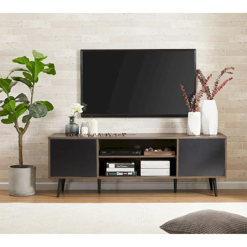 Mid Century Modern TV Stand 61.6 inch Black & Grey-3