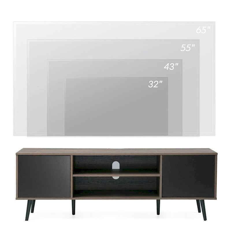 Mid Century Modern TV Stand 61.6 inch Black & Grey-5