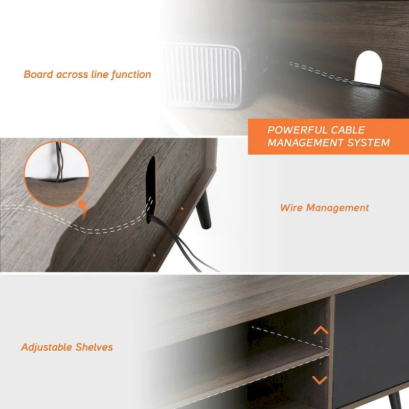 Mid Century Modern TV Stand 61.6 inch Black & Grey-6