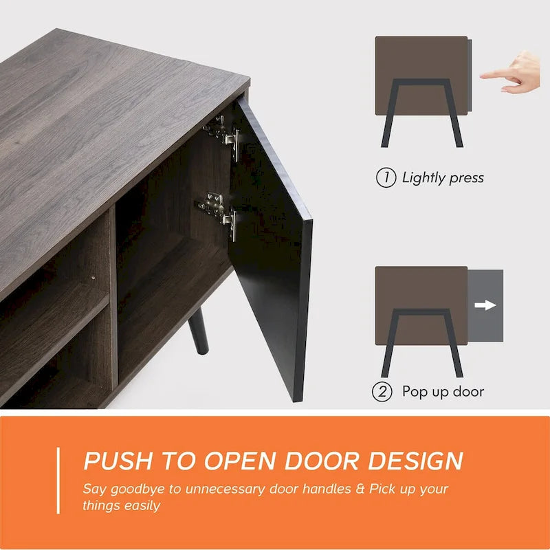 Mid Century Modern TV Stand 61.6 inch Black & Grey-7