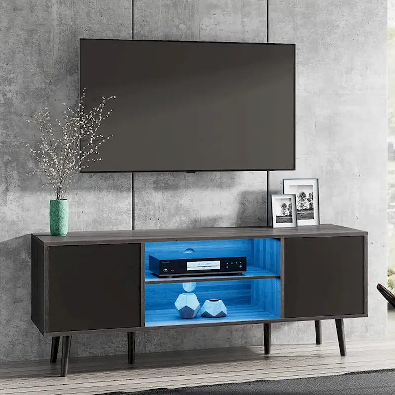 Mid Century Modern TV Stand 61.6 inch Black & Grey-10