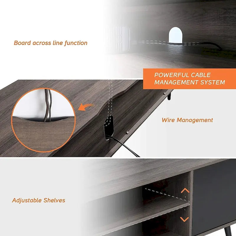 Mid Century Modern TV Stand 61.6 inch Black & Grey-13