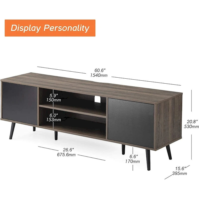 Mid Century Modern TV Stand 61.6 inch Black & Grey-15