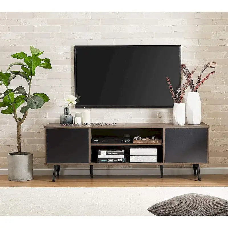 Mid Century Modern TV Stand 61.6 inch Black & Grey-17