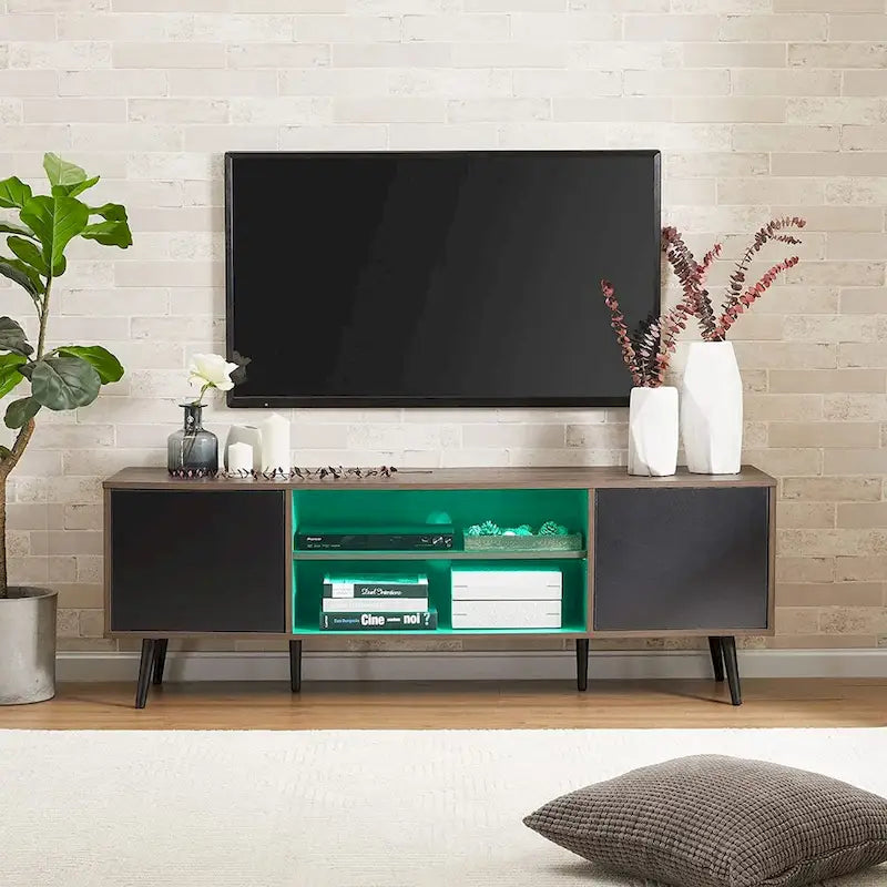 Mid Century Modern TV Stand 61.6 inch Black & Grey-18