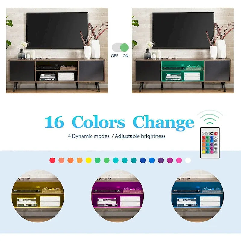 Mid Century Modern TV Stand 61.6 inch Black & Grey-20