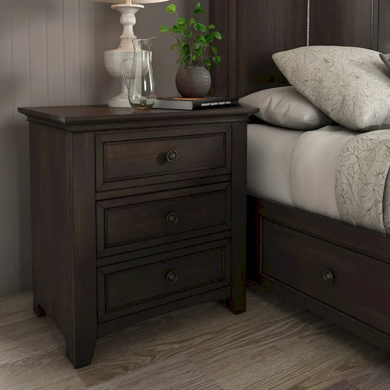 Grey Wood 3-Drawer Nightstand with USB Charging Station
