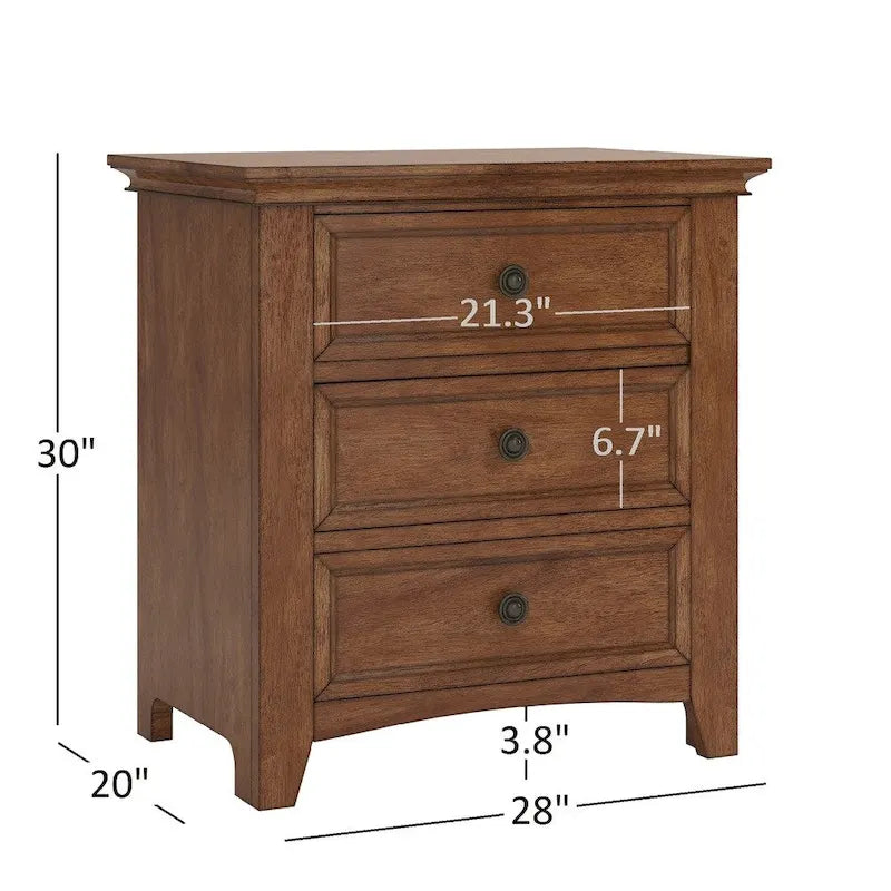 Grey Wood 3-Drawer Nightstand with USB Charging Station-3