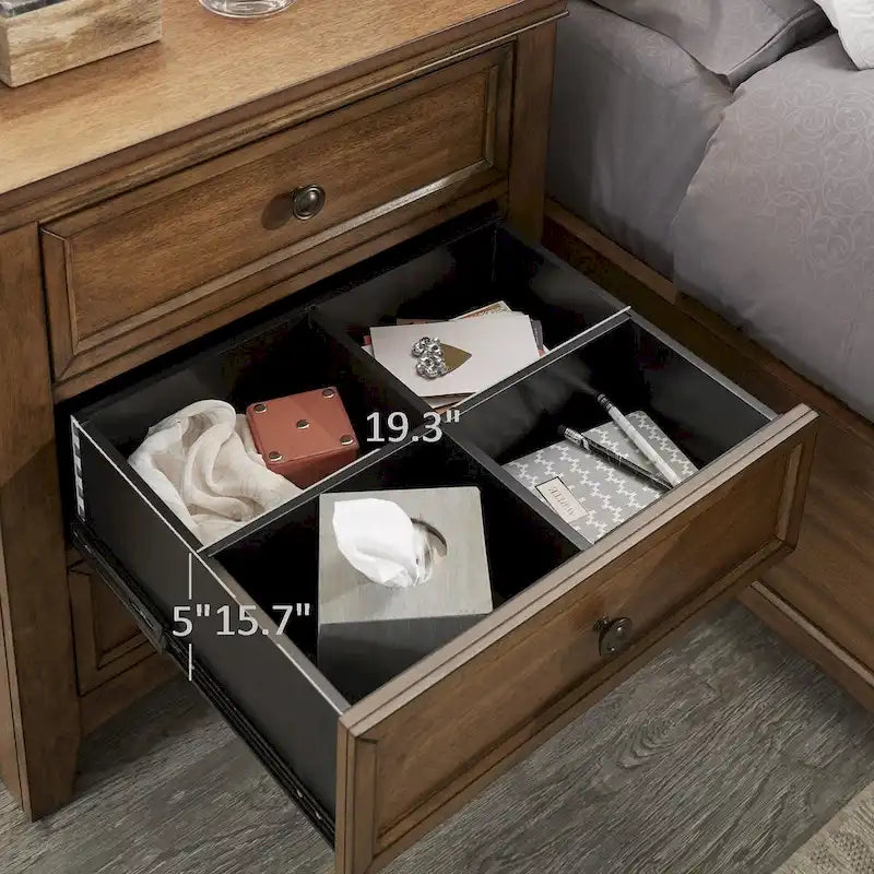 Grey Wood 3-Drawer Nightstand with USB Charging Station-4