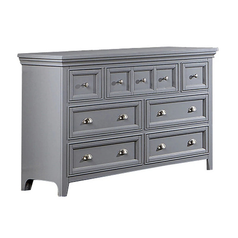 Cile 56 Inch Dresser, 7 Gliding Drawers, Gray Wood, Round Nickel Handles-2