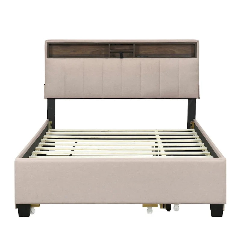 Upholstered Platform Bed with Storage Headboard-3