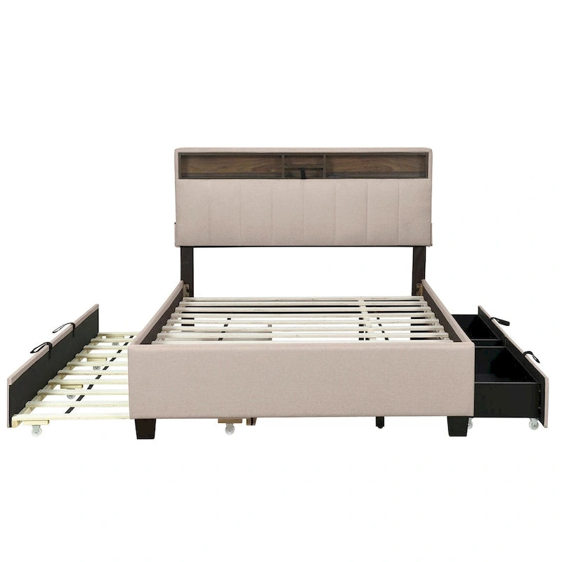 Upholstered Platform Bed with Storage Headboard-4
