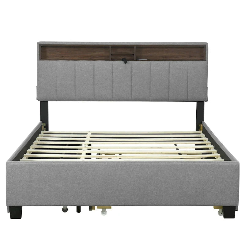 Upholstered Platform Bed with Storage Headboard-9