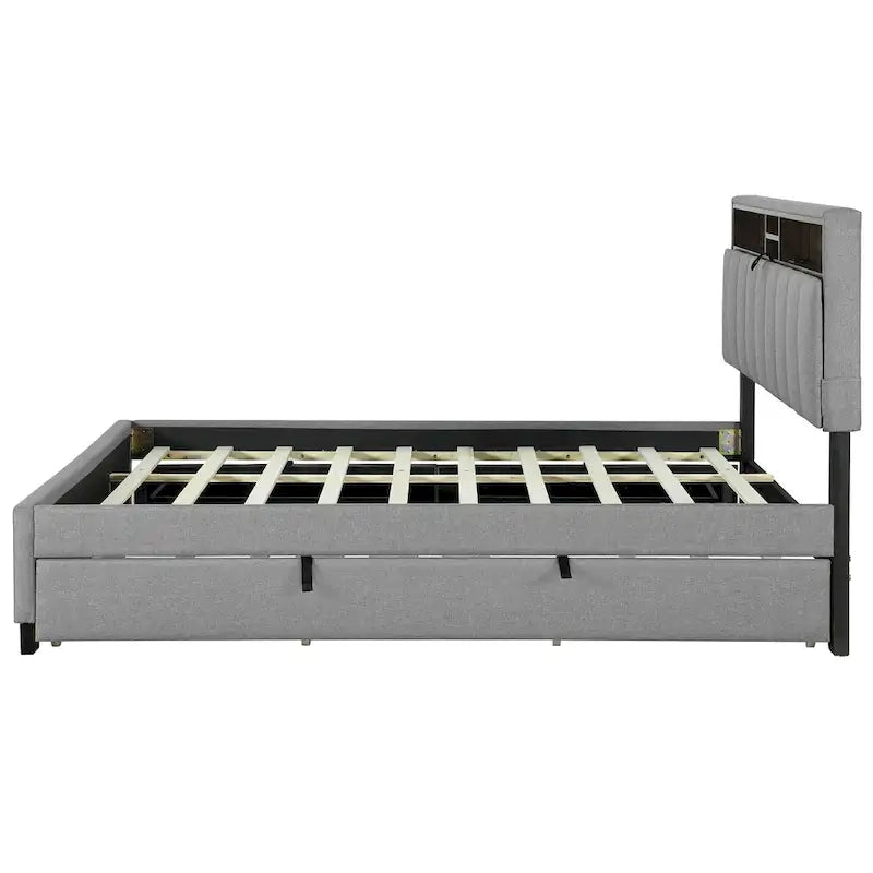 Upholstered Platform Bed with Storage Headboard-11