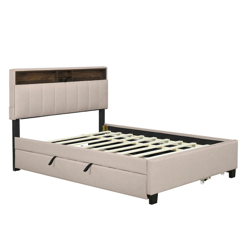 Upholstered Platform Bed with Storage Headboard-13