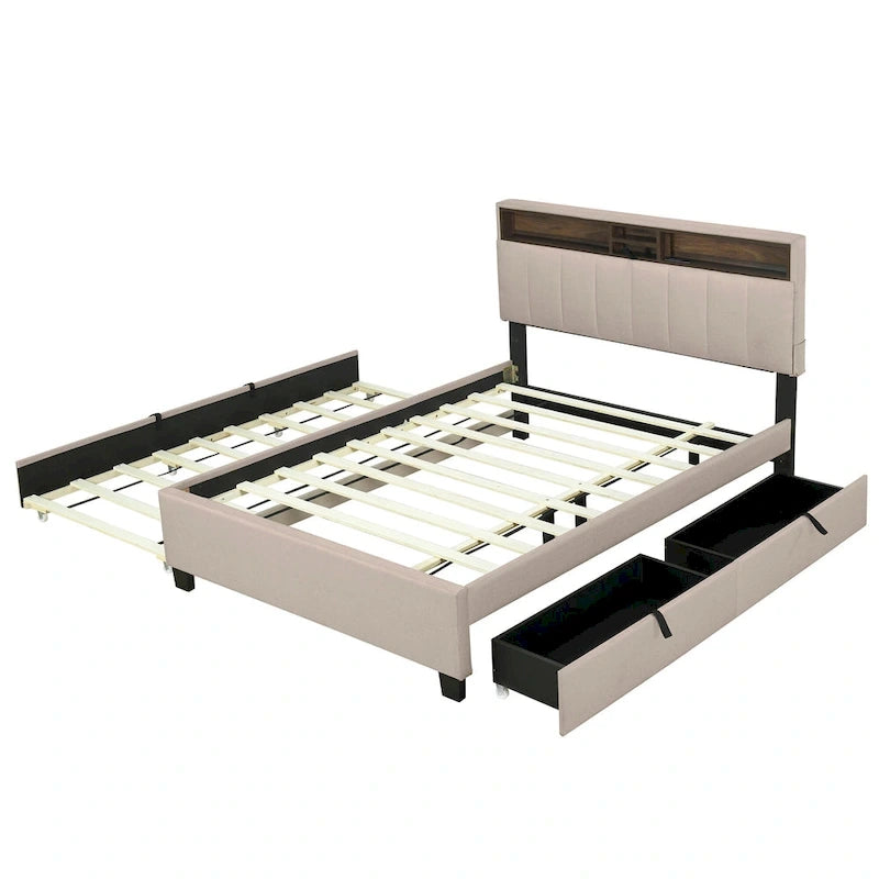 Upholstered Platform Bed with Storage Headboard-14