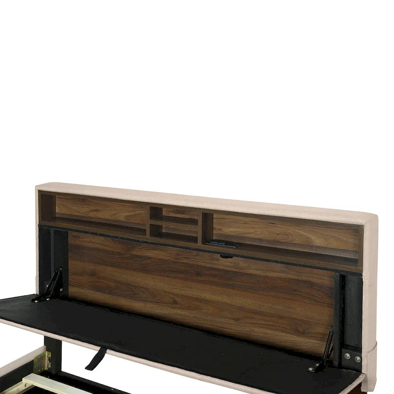 Upholstered Platform Bed with Storage Headboard-17