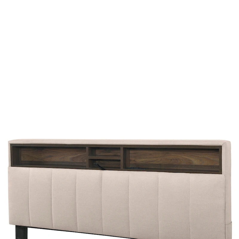 Upholstered Platform Bed with Storage Headboard-18