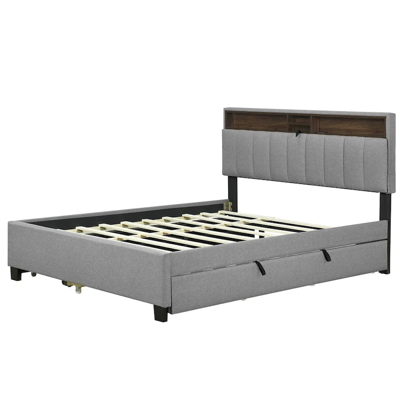 Upholstered Platform Bed with Storage Headboard-21