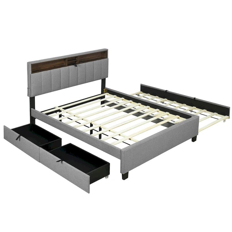 Upholstered Platform Bed with Storage Headboard-22