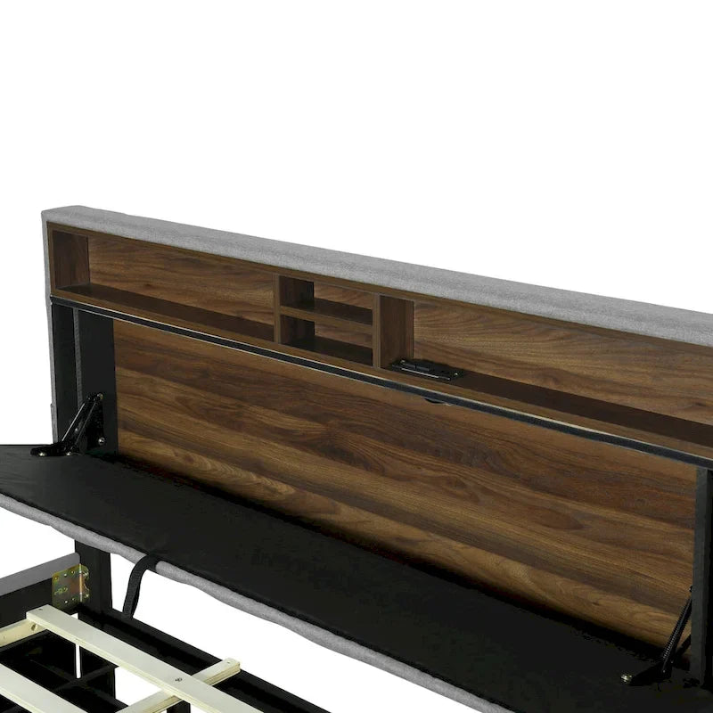 Upholstered Platform Bed with Storage Headboard-24