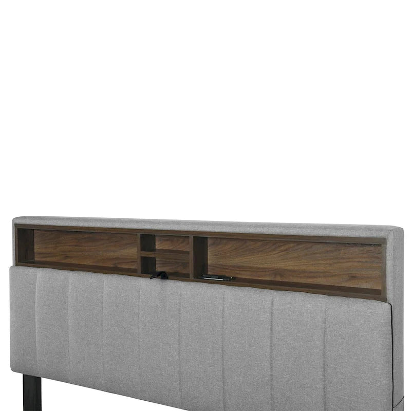 Upholstered Platform Bed with Storage Headboard-27
