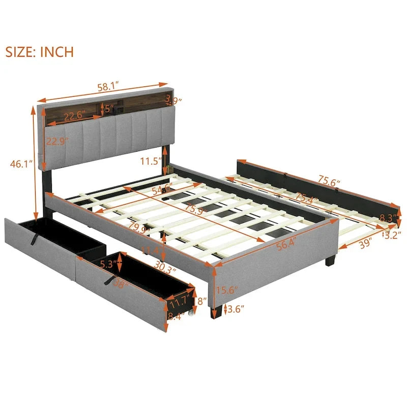 Upholstered Platform Bed with Storage Headboard-29