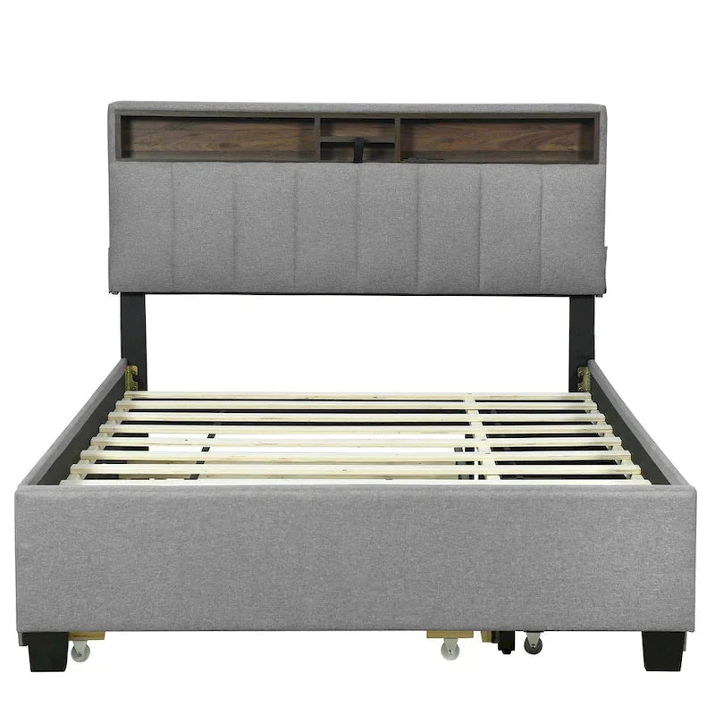 Upholstered Platform Bed with Storage Headboard-31