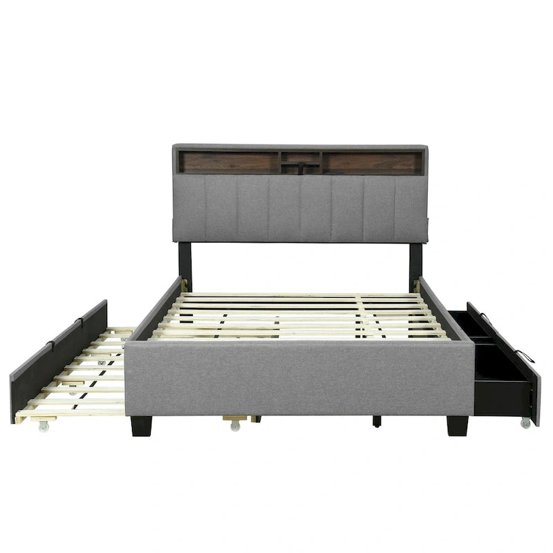 Upholstered Platform Bed with Storage Headboard-32