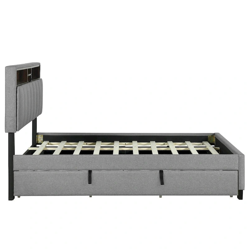 Upholstered Platform Bed with Storage Headboard-34