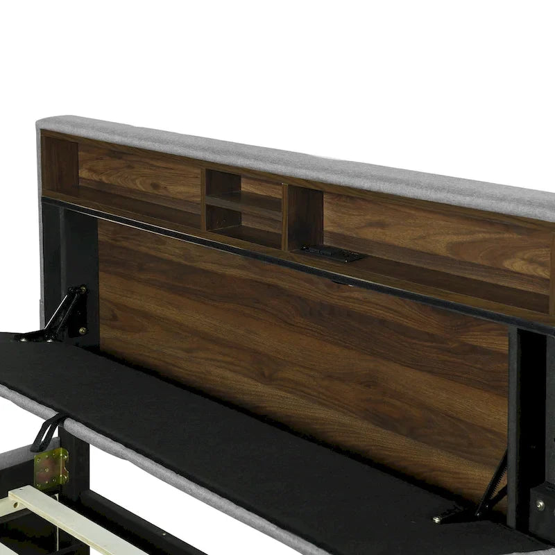 Upholstered Platform Bed with Storage Headboard-38