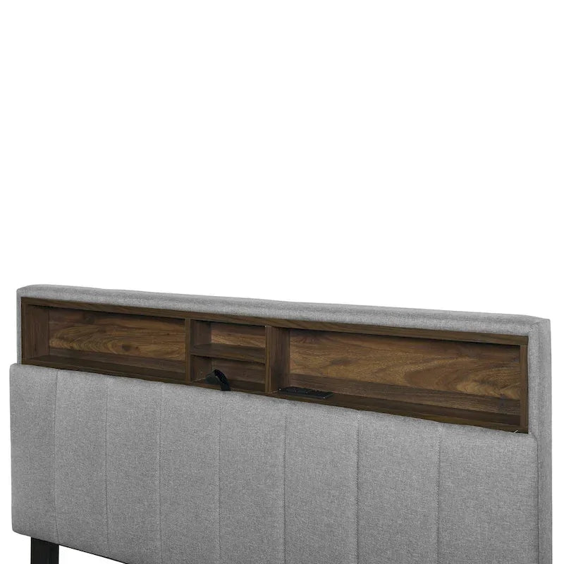 Upholstered Platform Bed with Storage Headboard-39
