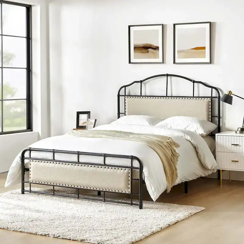 Eufemia Industrial 62 High Headboard Platform Metal Bed Frame by HULALA HOME-3