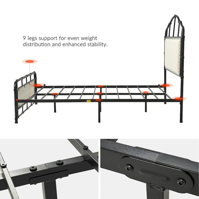 Eufemia Industrial 62 High Headboard Platform Metal Bed Frame by HULALA HOME-5