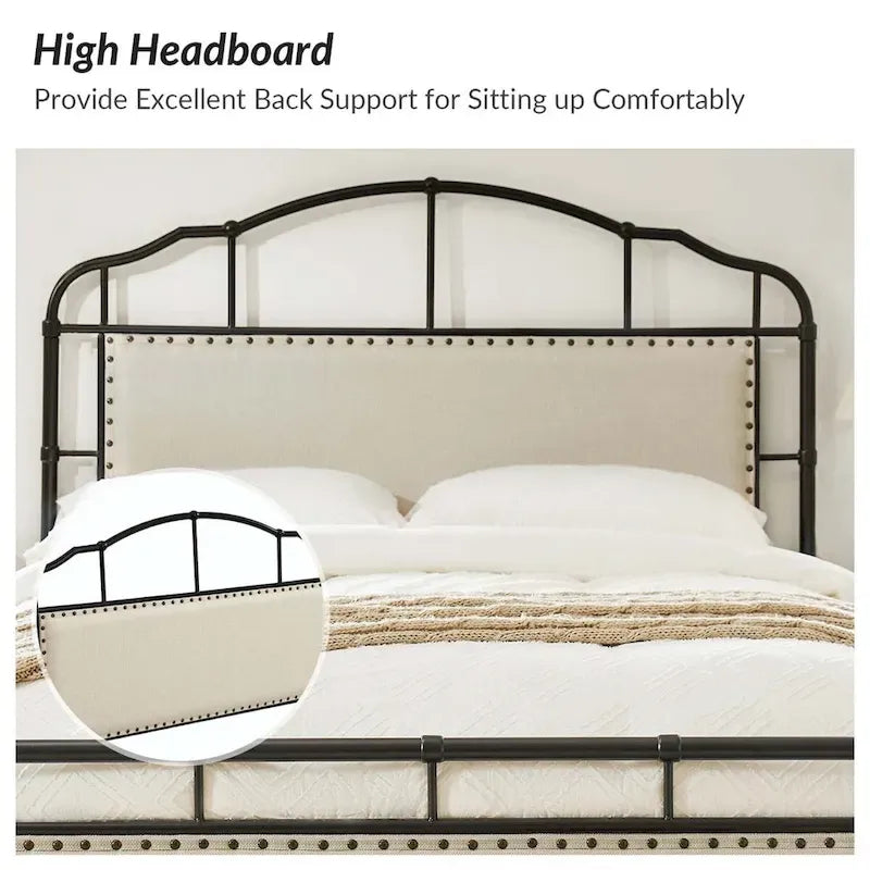 Eufemia Industrial 62 High Headboard Platform Metal Bed Frame by HULALA HOME-7