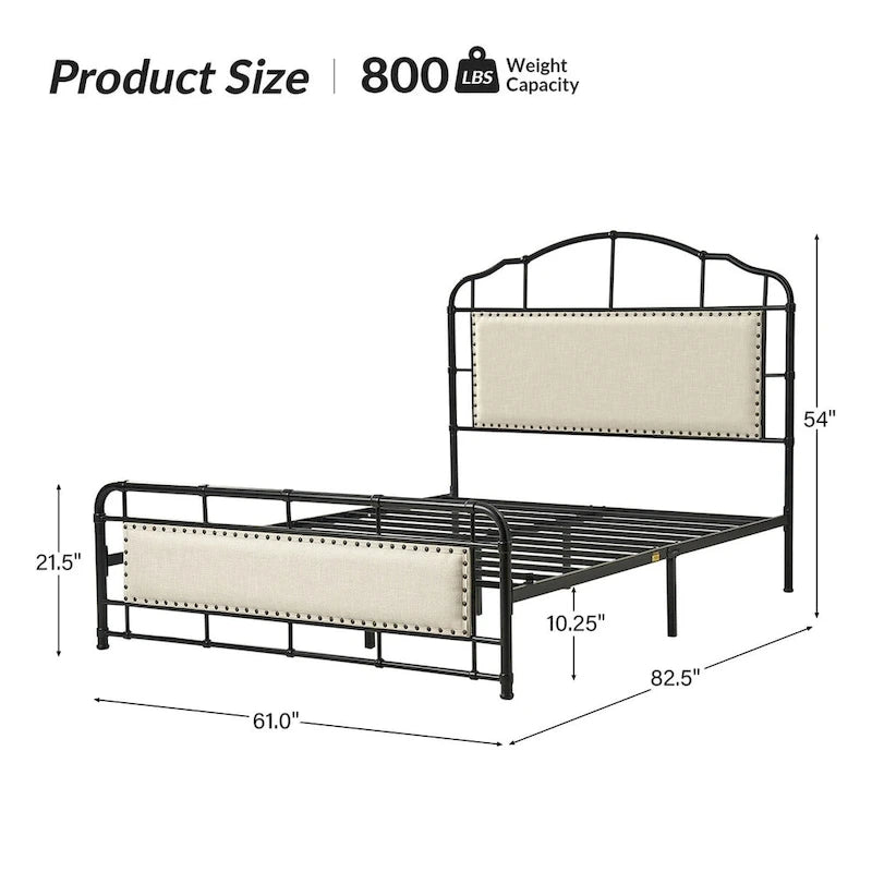 Eufemia Industrial 62 High Headboard Platform Metal Bed Frame by HULALA HOME-8