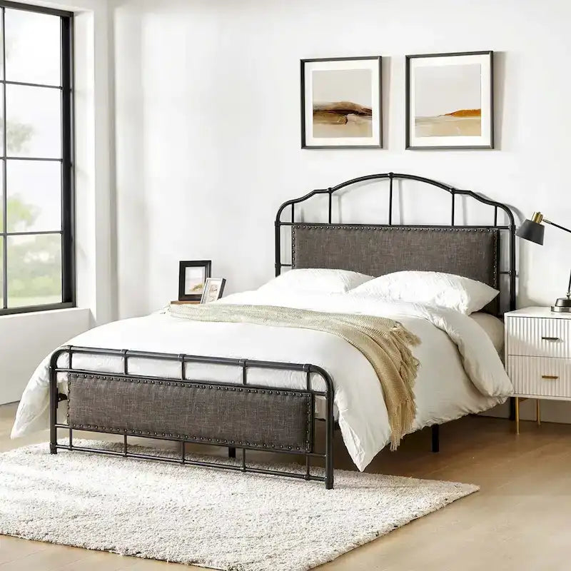 Eufemia Industrial 62 High Headboard Platform Metal Bed Frame by HULALA HOME-11