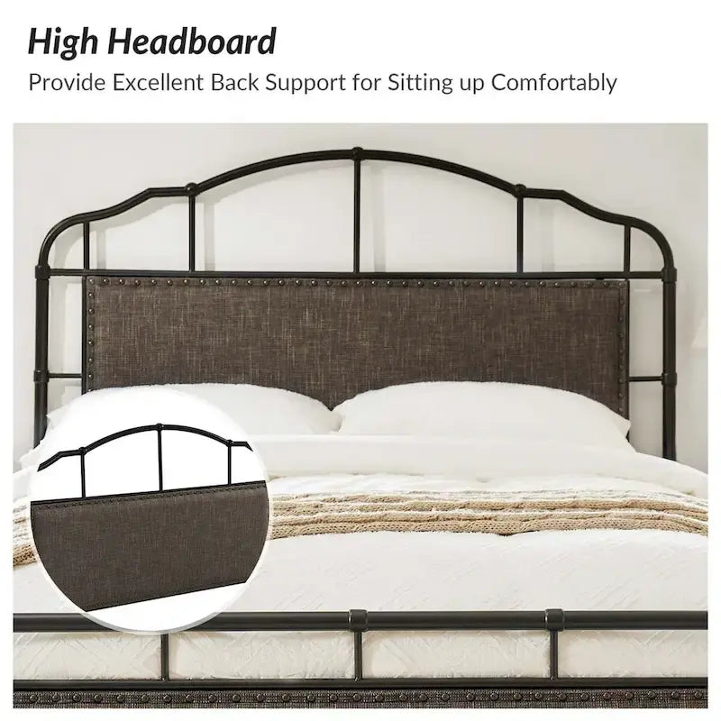 Eufemia Industrial 62 High Headboard Platform Metal Bed Frame by HULALA HOME-14