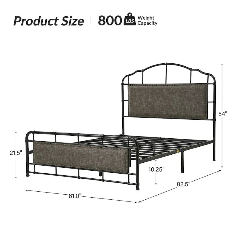 Eufemia Industrial 62 High Headboard Platform Metal Bed Frame by HULALA HOME-15