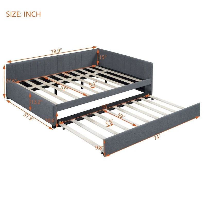 Merax Full Size Upholstered Daybed with Trundle-16