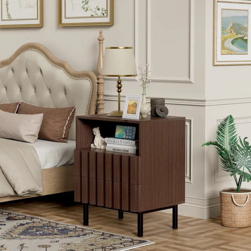 Mid Century Nightstand 2 Drawers & Storage Space Accent End Table Bedside Table-3