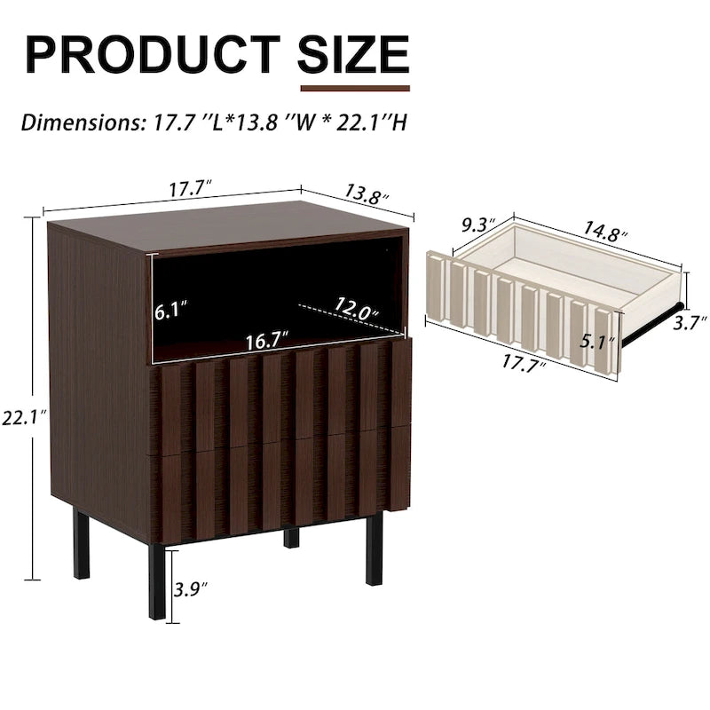 Mid Century Nightstand 2 Drawers & Storage Space Accent End Table Bedside Table-5