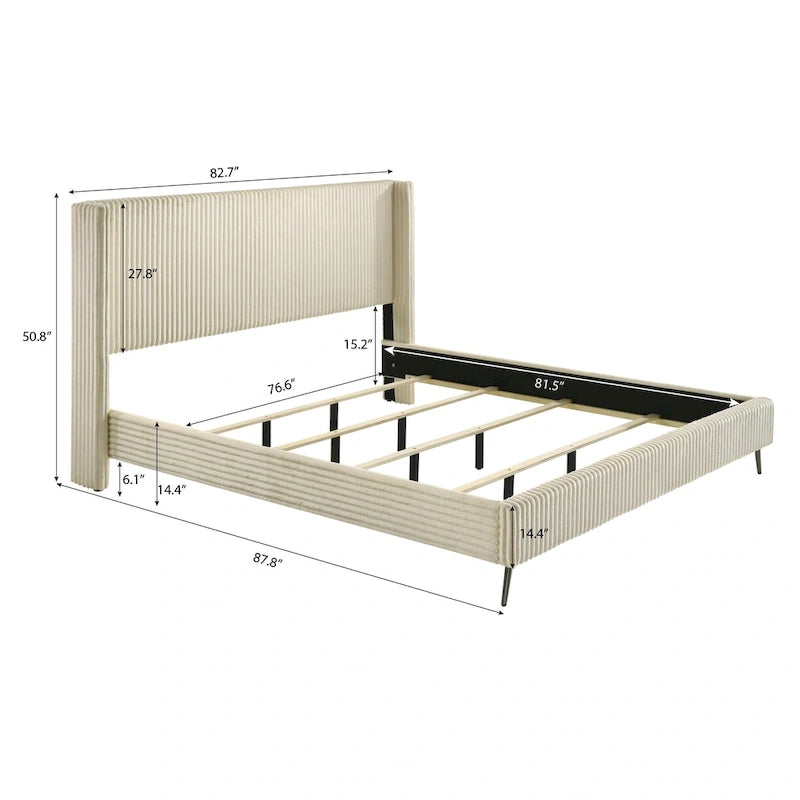 Roundhill Furniture Mavela Wide Wale Corduroy Upholstery Panel Bed, King Size-5