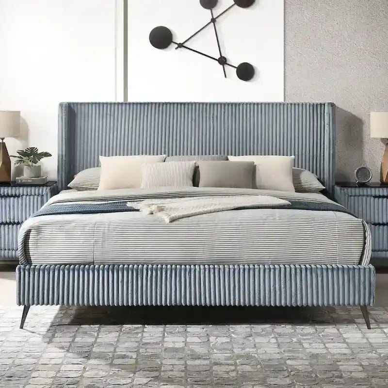 Roundhill Furniture Mavela Wide Wale Corduroy Upholstery Panel Bed, King Size-7