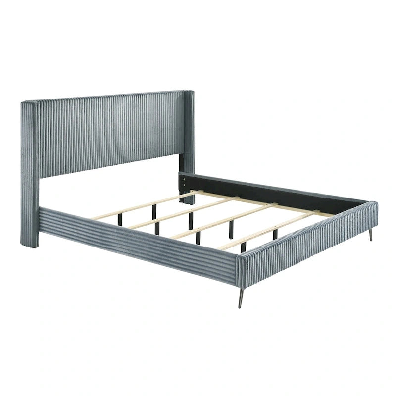 Roundhill Furniture Mavela Wide Wale Corduroy Upholstery Panel Bed, King Size-9