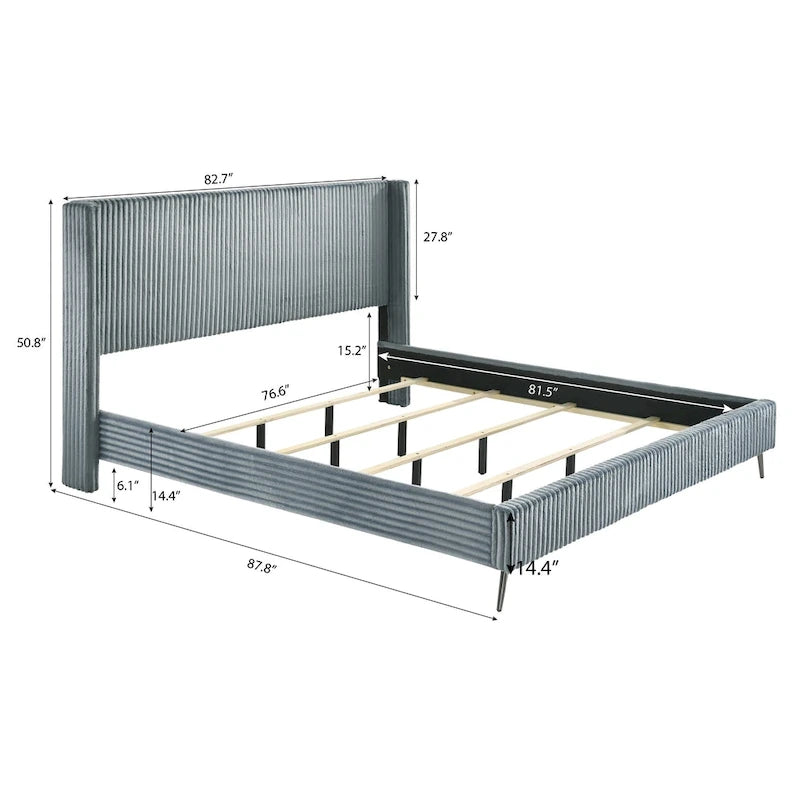 Roundhill Furniture Mavela Wide Wale Corduroy Upholstery Panel Bed, King Size-10